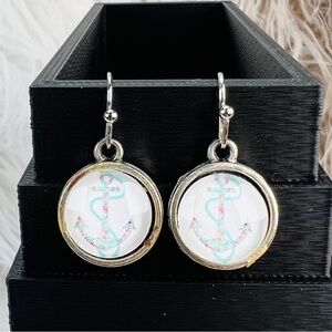 Interesting Silvertone nautical, anchor costume pierced earrings